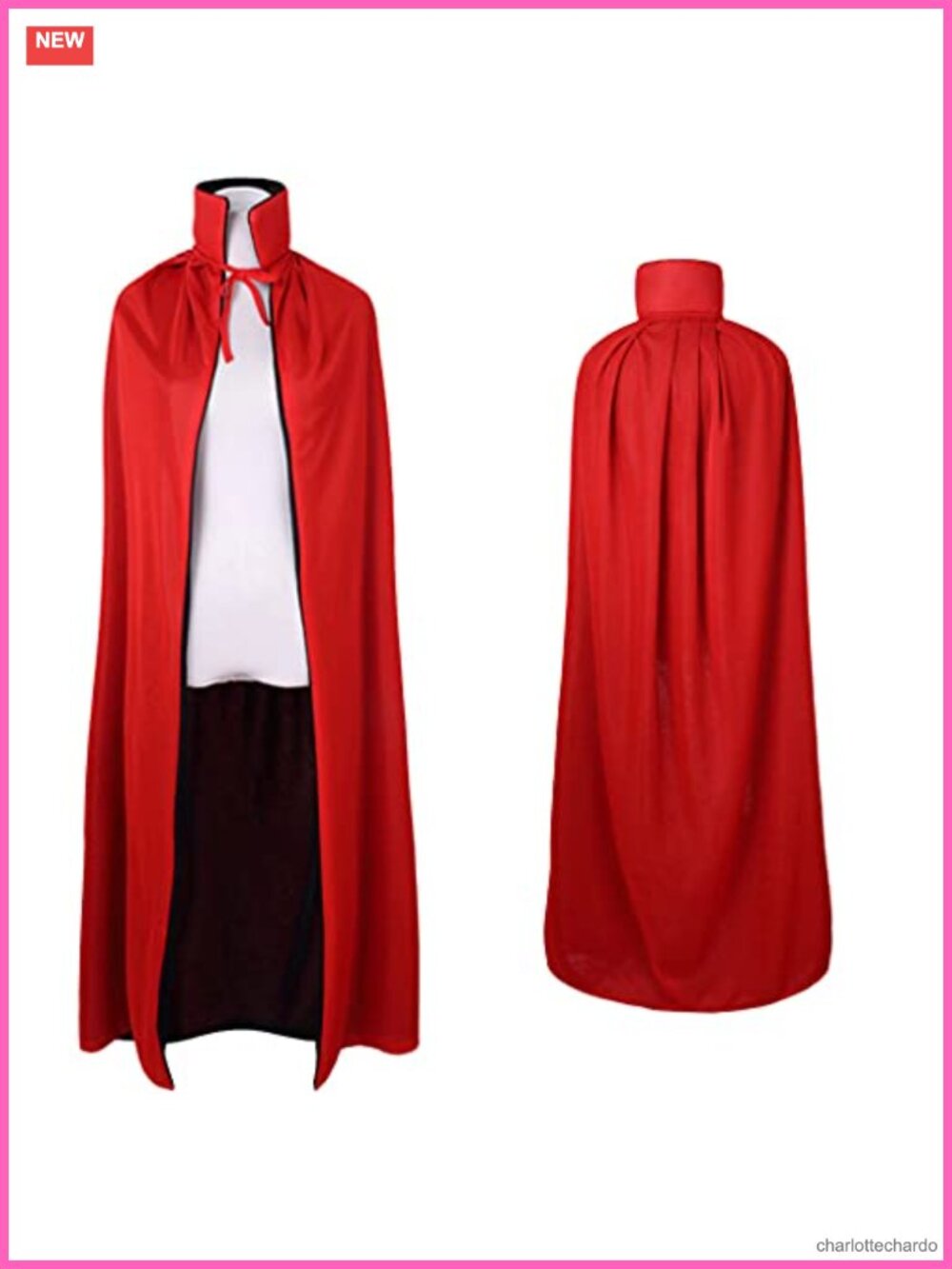Unisex Reversible Vampire Cloak Hooded Halloween Costume Cape - Picture 4 of 6